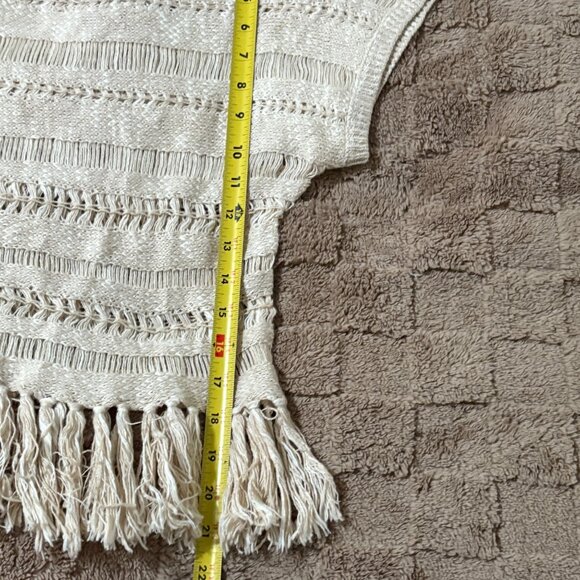 American Eagle Outfitters Crochet Woven Tassel Fringe Boho Top Oatmeal S - Picture 5 of 9